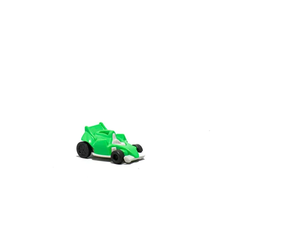 Groen Wit Speelgoed Auto Witte Achtergrond — Stockfoto