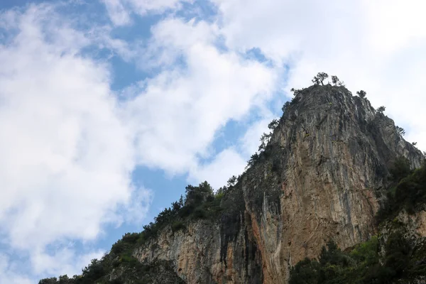 Montagna Rocciosa Alberi Con Cielo — Foto Stock