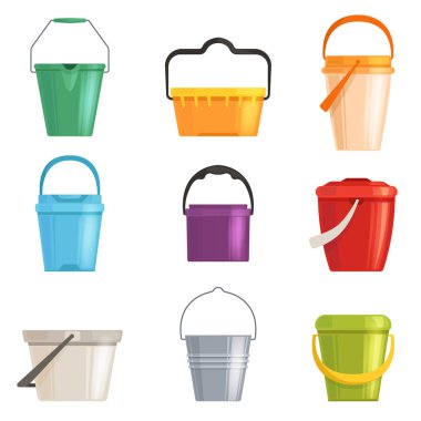 Demir ya da plastik kovayı hazırla, çöp kutusu. Beyaz arka planda izole edilmiş. Vektör illüstrasyonu