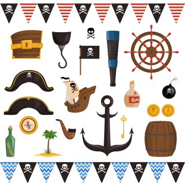 Bir karikatür tarzında tatil için korsan özellikleri..