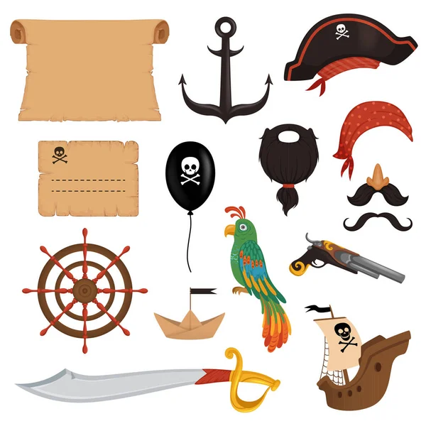 Set van piraten attributen voor de vakantie in een cartoon stijl. — Stockvector
