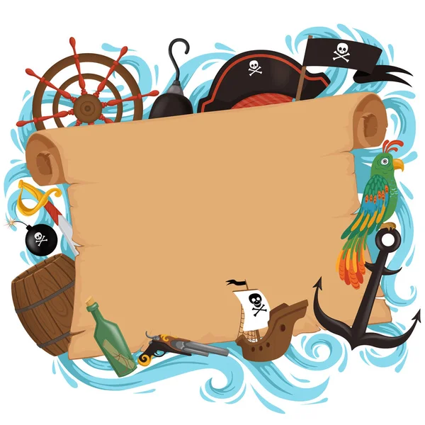 Uitnodigingskaart in piratenstijl voor een feestje in een tekenfilmstijl. Themavakantie voor kinderen. — Stockvector