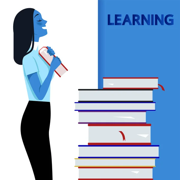 Meisje met boeken over leren. Het concept van succesvolle studenten. Vectorillustratie. — Stockvector