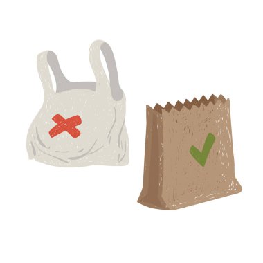 Plastik ve kağıt torbalar. Çevre dostu kavram. Çevrenin korunması.