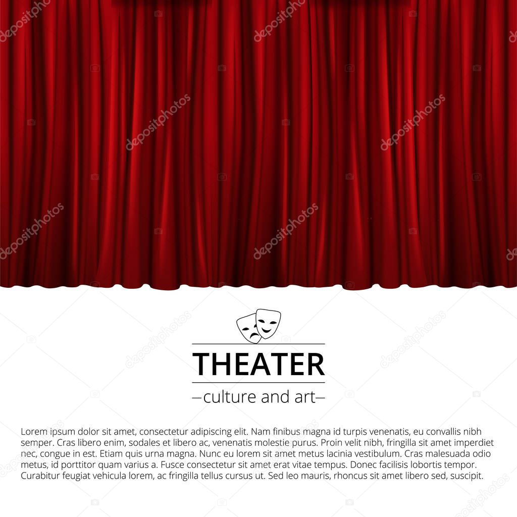 Banner with a stage and theatrical red curtains on a white background