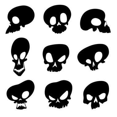 Cadılar Bayramı için farklı duyguları olan uğursuz kafataslarından oluşan siyah siluetler.