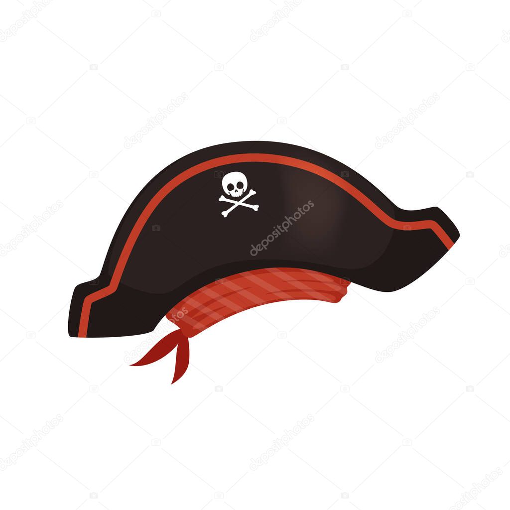 Pirate hat icon in cartoon style isolated on white background. Stock vector illustration.