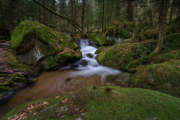 Cachoeira Gertelbach Floresta Negra Com Pedras Musgosas Folhas Laranja Outono — Fotografia de Stock