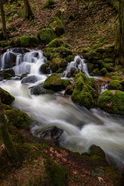 Cascada Gertelbach Selva Negra Con Piedras Musgosas Hojas Naranjas Otoño — Foto de Stock