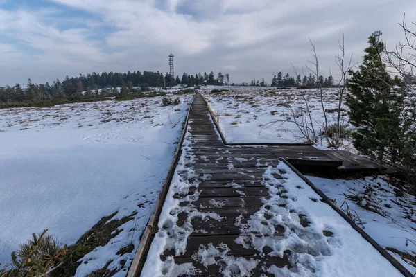 雲と雪と青空と冬の黒い森Hornisgrindの最高点の風景 バーデン ヴュルテンベルク州 ドイツ ヨーロッパ — ストック写真