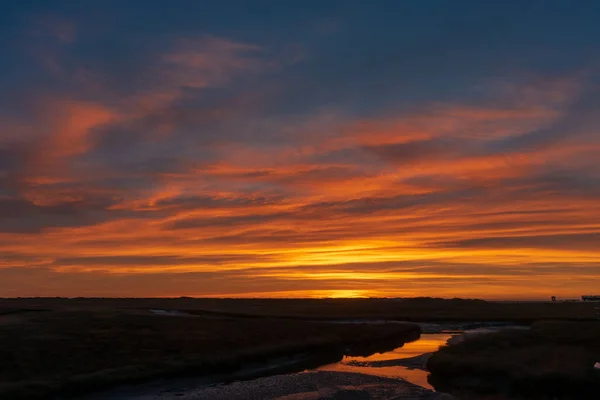 Underbar Otrolig Fantastisk Solnedgång Vid Nordsjön Med Fantastiska Färger Och — Stockfoto