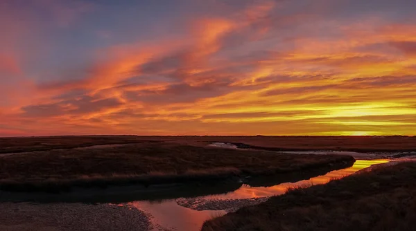 Underbar Otrolig Fantastisk Solnedgång Vid Nordsjön Med Fantastiska Färger Och — Stockfoto