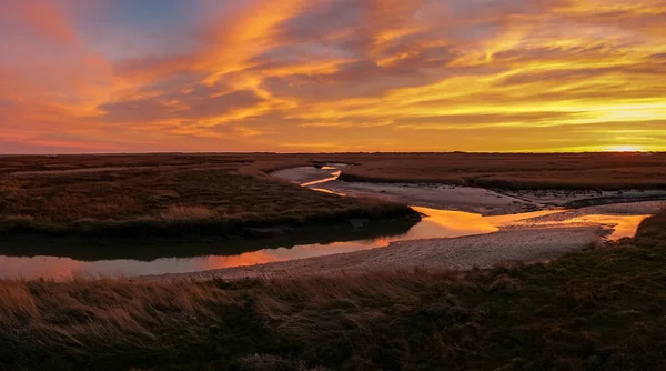 Underbar Otrolig Fantastisk Solnedgång Vid Nordsjön Med Fantastiska Färger Och — Stockfoto