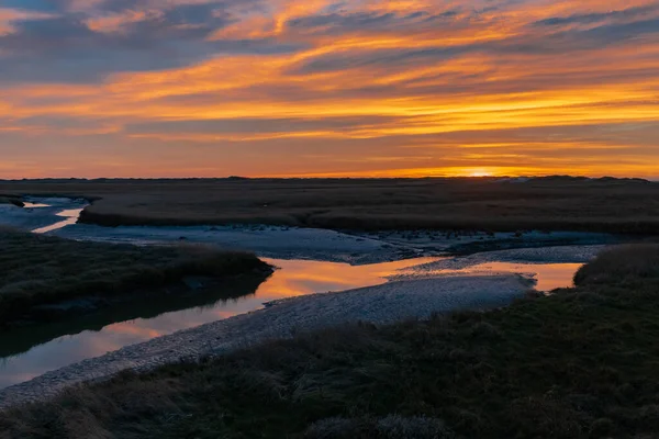 Underbar Otrolig Fantastisk Solnedgång Vid Nordsjön Med Fantastiska Färger Och — Stockfoto
