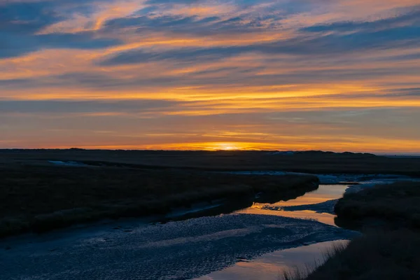 Underbar Otrolig Fantastisk Solnedgång Vid Nordsjön Med Fantastiska Färger Och — Stockfoto