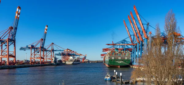 Hamburgs Containerhamn Med Vissa Fartyg Som Lastar Och Kranar Som — Stockfoto