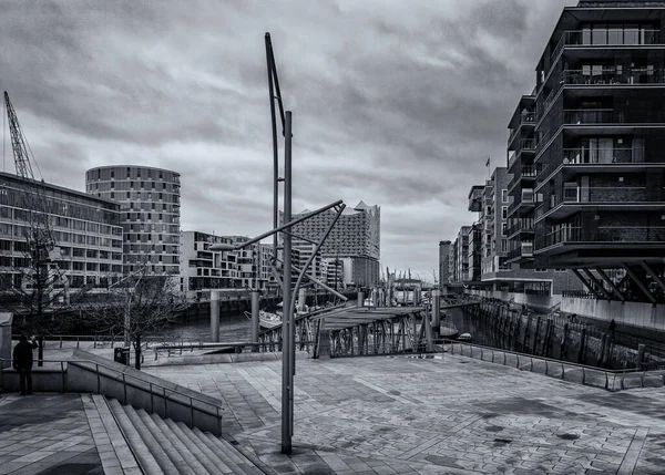 Hafen City Hambourg Avec Célèbre Elbphilharmonie Noir Blanc — Photo