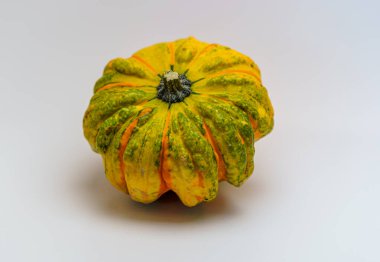 Beyaz zeminde izole edilmiş özel süs balkabağı.