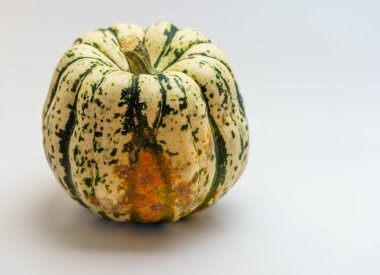 Beyaz zeminde izole edilmiş özel süs balkabağı.