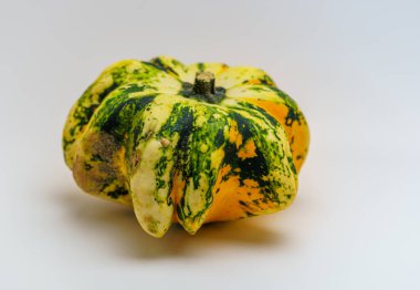 Beyaz zeminde izole edilmiş özel süs balkabağı.