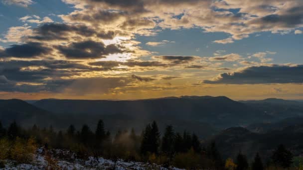 Timelapse Panorama Pôr Sol Floresta Negra Alemanha Hora Ouro Com — Vídeo de Stock