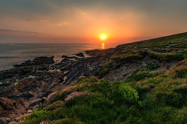 Kuzey Cornwall 'daki Towan Burnu Newquay Fistral Sahili, İngiltere, İngiltere, İngiltere