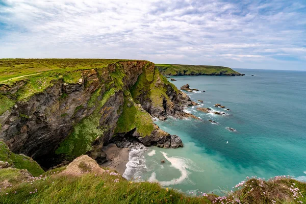 Los Acantilados Dorados Costa Newquay Beach Hora Dorada South Cornwall —  Fotos de Stock