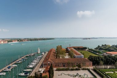 Venedik panoramik ufuk çizgisi manzarası, İtalya, Avrupa. San Marco Meydanı veya St. Mark Meydanı, Campanile ve Ducale veya Doge Sarayı
