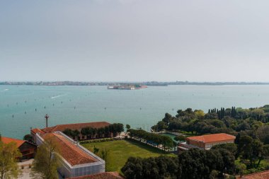 Venedik panoramik ufuk çizgisi manzarası, İtalya, Avrupa. San Marco Meydanı veya St. Mark Meydanı, Campanile ve Ducale veya Doge Sarayı