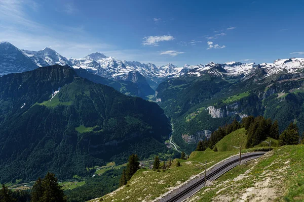 Panoramautsikt Över Schweiziska Alperna Från Schynige Platte Nära Berget Jungfrau — Stockfoto