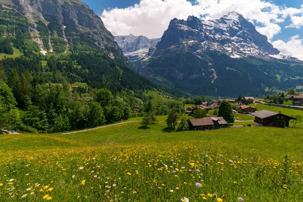 Дом Переднем Плане Швейцарских Альп Швейцария — стоковое фото