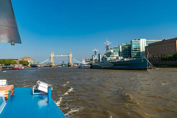 View Ship Thames River Hms Belfast Tower Bridge London England Stock Image