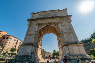 Roma, İtalya - 03 Ekim 2018: Roma, İtalya 'da Platine Hill ile Forum Romanum