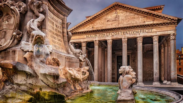 Panteão Roma Itália Com Fonte Fontana Del Pantheon Primeiro Plano — Fotografia de Stock