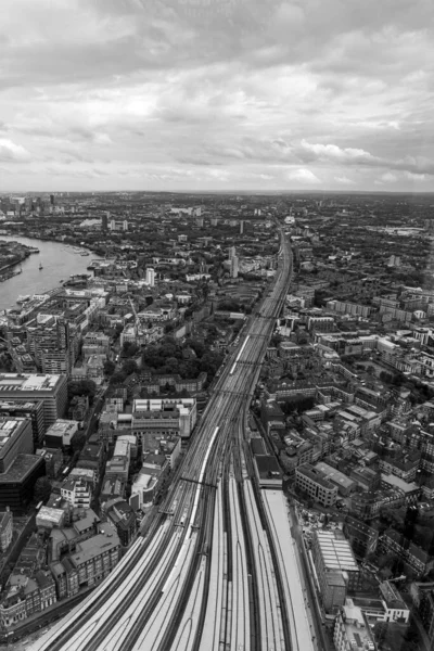 Aerial View London Beautiful Skyscrapers River Thames Railway Going City — Stock Photo, Image