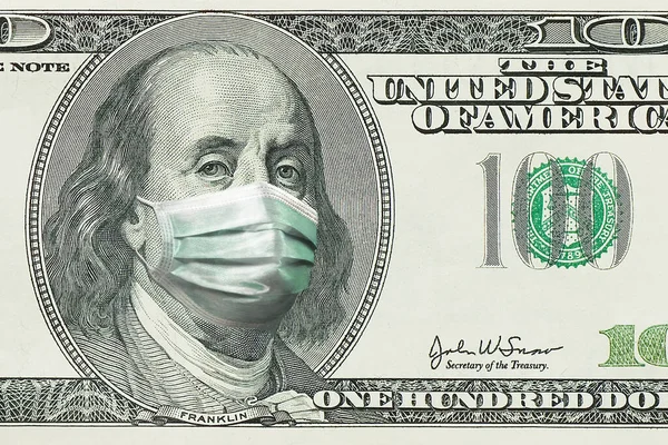 Benjamin Franklin 'in maske taktığı 100 dolarlık banknotlar. Birleşik Devletler 'de koronavirüs salgını. Coronavirüs salgınının Birleşik Devletler ekonomisi üzerindeki etkisi. Koronavirüs salgınının etkisi