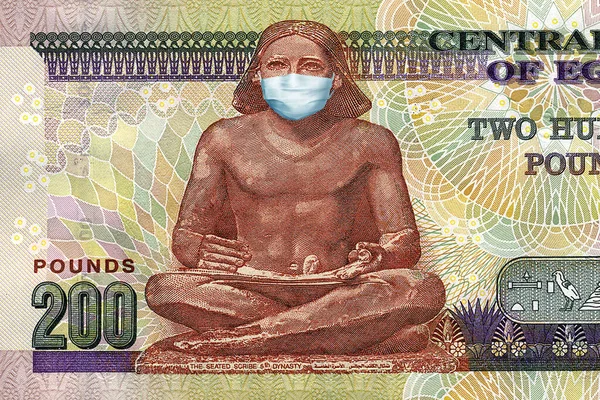 200 Bankovek Egypta Lékařskou Maskou Epidemie Koronaviru Egyptě Dopad Epidemie — Stock fotografie