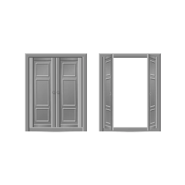 Set Puertas Grises Aisladas Sobre Fondo Blanco Ilustración Representación Concepto — Vector de stock