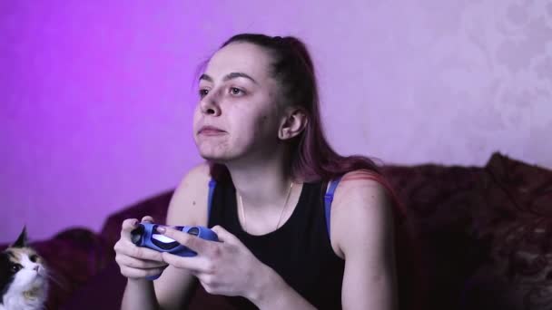 Gamer Plays Video Games Console Chews Chips Does Pay Attention — Stock Video