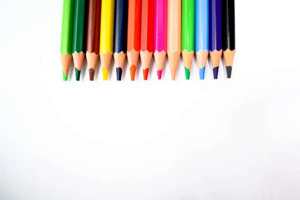 Lot Crayons Cire Différentes Couleurs Disposés Ensemble Isolés Sur Fond — Photo