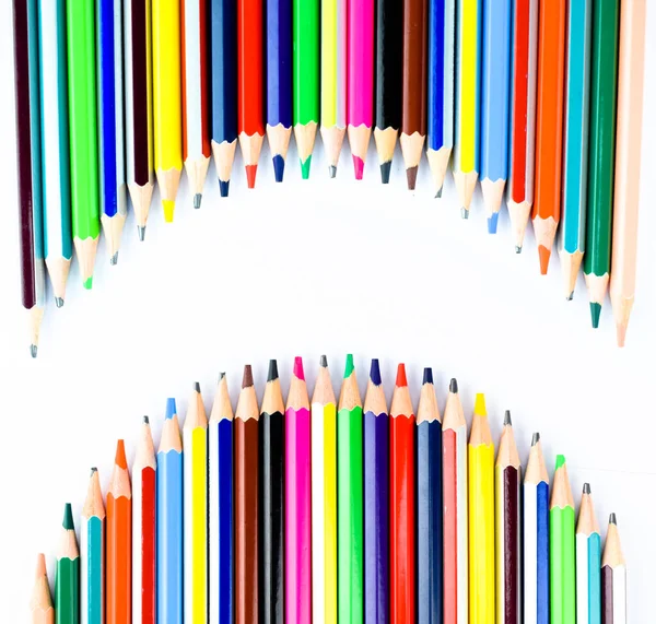 Two Waved Row Different Colored Pencil Crayons Making White Blank — Stock Photo, Image