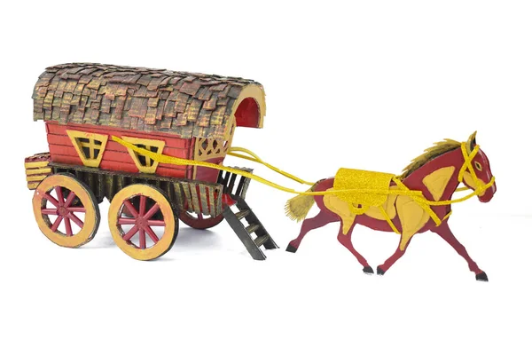 Display Crafted Horse Made Card Board Pulling Carriage Made Same — Stock Photo, Image