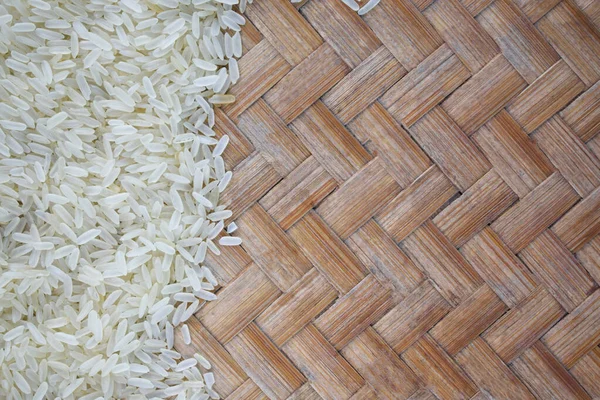 Rice Grains Held Designed Wooden Carpet Rice Grains Stacked Together — Stock Photo, Image