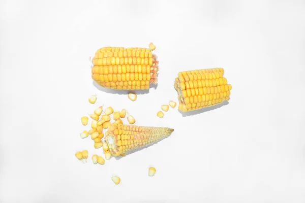 Top View Three Pieces Sweet Yellow Ear Corn Some Corn — Stock Photo, Image