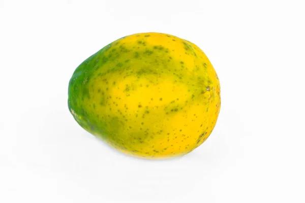 Photographie Fruit Papaye Jaune Vert Frais Taille Moyenne Isolé Sur — Photo