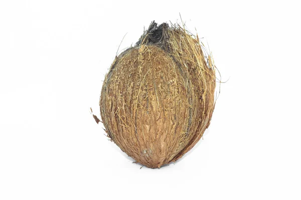 Fotografie Einer Rustikalen Kokosnuss Inmitten Eines Isolierten Leeren Weißen Hintergrunds — Stockfoto