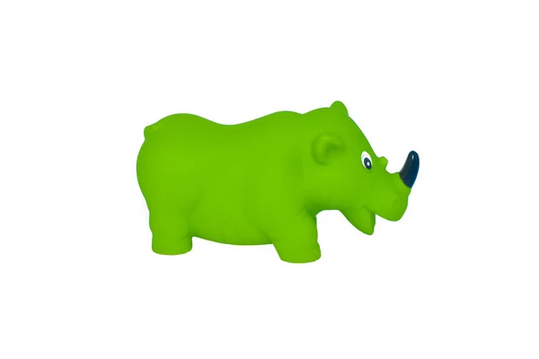 Green Color Miniature Plastic Toy Rhino Isolated Empty White Background — Stock Photo, Image
