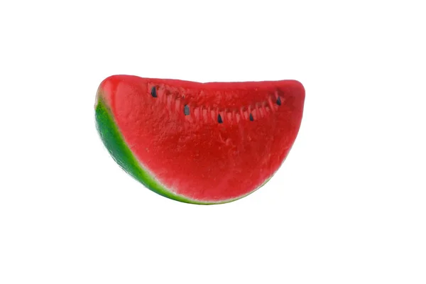Miniature Figurine Fake Red Ripe Watermelon Isolated Empty White Background — Stock Photo, Image