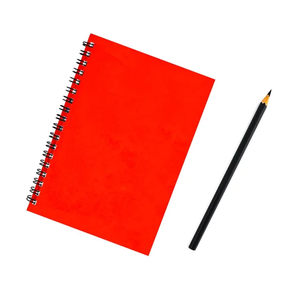 Portrét Černé Tužky Vedle Červené Barvy Zakryté Jedním Poznámkovým Papírovým — Stock fotografie