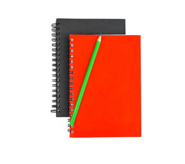 Crayon Crayon Bois Couleur Verte Placé Sur Dessus Deux Carnets — Photo